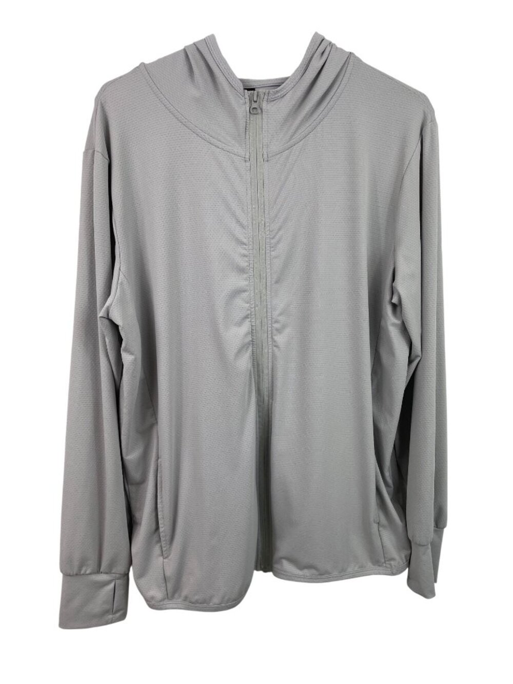 Light Gray Full-Zip Hoodie Jacket With Pockets & Drawstring Hem Womens Size L